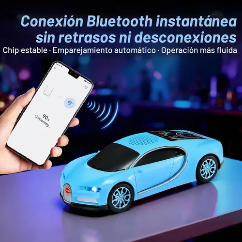 Vista 2 de WSTER Altavoz Bluetooth de lujo modelo de automóvil deportivo con sonido HD, emparejamiento estéreo TWS, pantalla de visualización, micrófono Azul