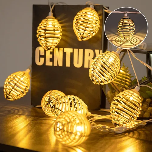 Vista 9 de Vigdur Luces de Cadena de Bolas de Ratán, Luces de Cadena de Linterna Boho con 10 Bombillas LED Conectables, Luces de Cadena para Interiores