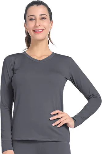 Vista 48 de MANCYFIT Tops térmicos para mujer, camisa con forro polar, manga larga, capa base, cuello en V
