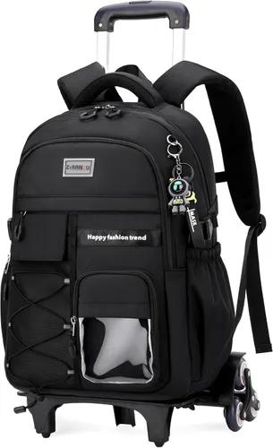 Vista 9 de MITOWERMI Mochila con ruedas para niñas y niños, Negro de 2 ruedas, Mochilas Daypack