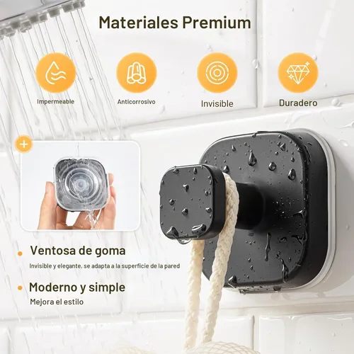 Vista 2 de 3 ganchos de ventosa para ducha, ganchos de ventosa para ducha, ganchos de puerta para colgar bata, lufa, ganchos de pared extraíbles para ventana
