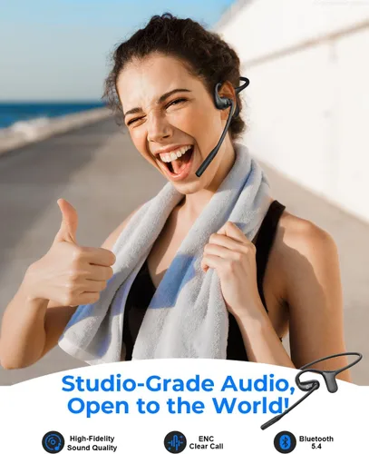 Vista 2 de Auriculares Bluetooth con micrófono, auriculares Bluetooth V5.4 con micrófono con cancelación de ruido y botón de silencio, resistentes al agua y al