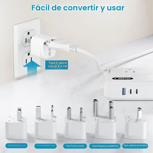 Vista 7 de BESTEK Convertidor de 220 V a 110 V con USB-C 35 W, convertidor de potencia de Estados Unidos a Europa Blanco perla