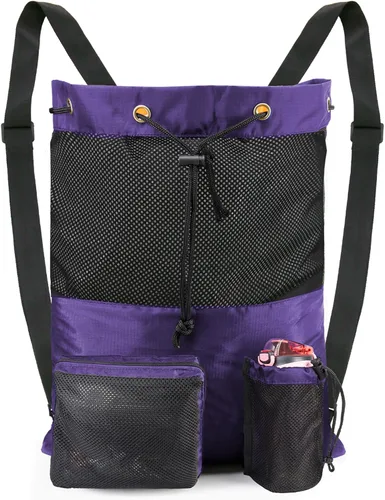 Vista 22 de BeeGreen Gym Bags for Men Women Mesh Drawstring Backpack for Swim Sports Workout Gear Gifts for Swimmers Beach Pool Wrestling Backpack Cinch Bag