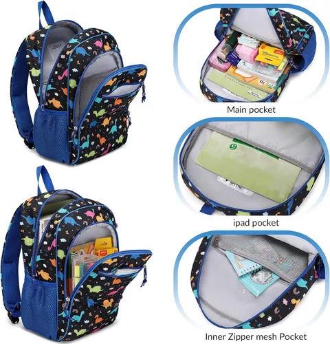 Vista 5 de Ryushoyo Mochila infantil para niños y niñas, mochila para niños y niñas, para jardín de infantes, 2 tamaños con correa para el pecho, Black
