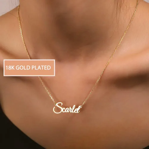 Vista 2 de Collar con 2 nombres en capas personalizable, collar estilo gargantilla de doble cadena chapado en oro de 18 quilates con placa de nombre, collar