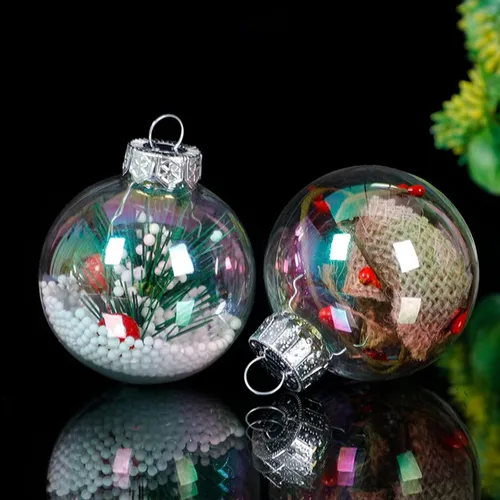 Vista 5 de 12 bolas de plástico transparente rellenables para bricolaje, bolas de Navidad de 2.36 pulgadas para Navidad, Halloween, cumpleaños, decoración