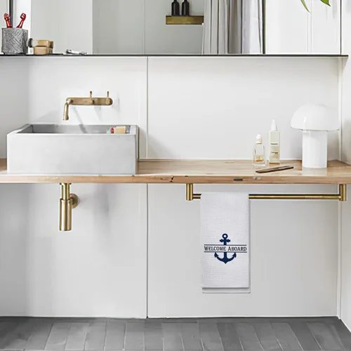 Vista 4 de OHSUL Toallas de playa altamente absorbentes con ancla de barco, toallas de cocina, toallas de baño, toallas de mano de anclaje azul marino