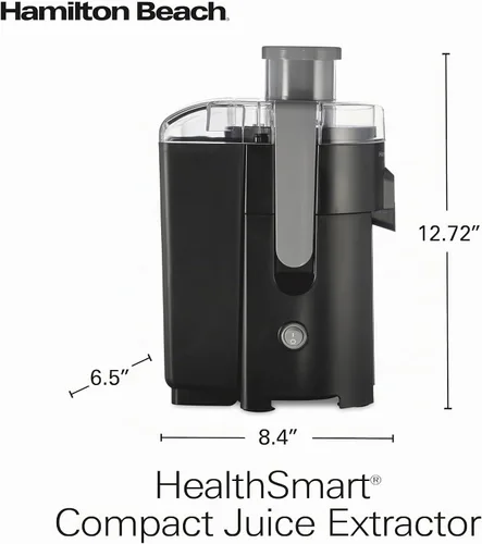Vista 7 de Máquina Exprimidora Hamilton Beach HealthSmart, Extractor Centrífugo Compacto, Canal de Alimentación de 2.4 Pulgadas para Frutas y Verduras, Fácil