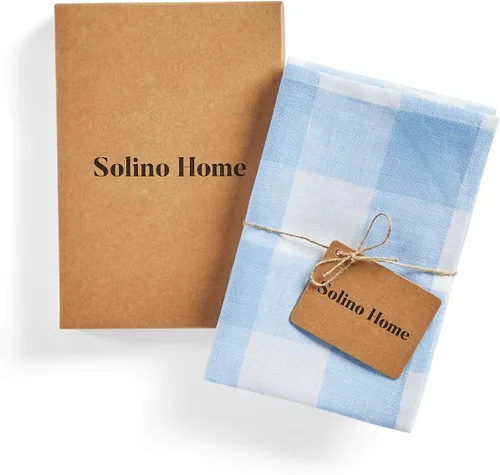 Vista 4 de Solino Home Blue Bell Linen - Juego de 2 paños de cocina de lino 100% puro a cuadros de 16.5 x 26.5 pulgadas con lazo para colgar, paño de cocina