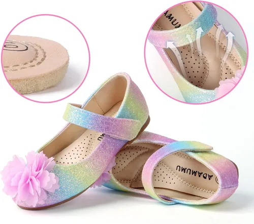 Vista 3 de ADAMUMU Toddler Dress Shoes Flower Girl Shoes for Weeding Cute Toddler Mary Jane Shoes Lace Flore Ballet Flat for Walking, Jumping