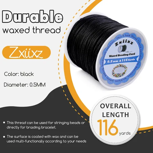 Vista 2 de Cuerda encerada de 0.020 in, hilo de cuentas negras, cuerda de amistad Cuerda de 116 yardas para hacer pulseras, collar encerado, hilo para hacer
