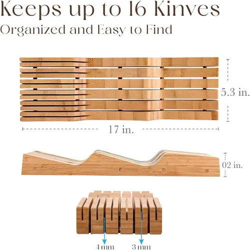 Vista 2 de Bellemain organizador de cuchillos para cajón 100% puro bambú Fits most standard kitchen drawers, allowing the in drawer knife block to free
