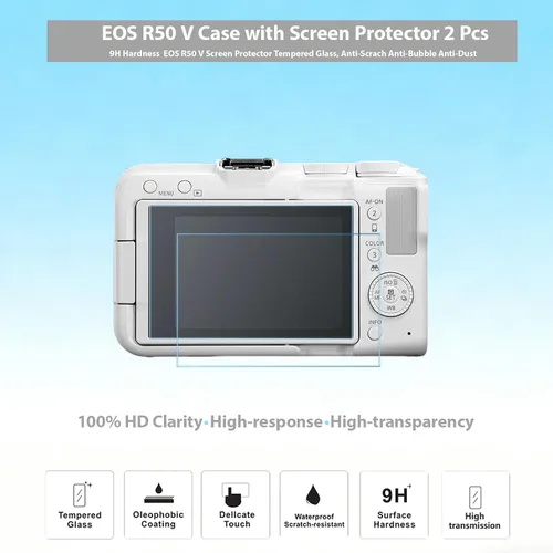 Vista 7 de Funda para cámara de cuerpo Canon EOS R50 V, piel, arañazos, funda protectora de goma de silicona suave con protector de pantalla, accesorios