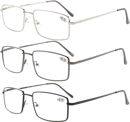 Vista 2 de CessBlu Gafas de lectura 3 pares rectangulares con bisagra de resorte para hombres de lectura +3.0 3pc-mix