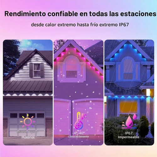 Vista 5 de AHAWILL Luces RGB Permanentes para Exteriores con Impermeabilidad IP67, Guirnalda de Luces Inteligentes para Exteriores con Control Remoto, Luces