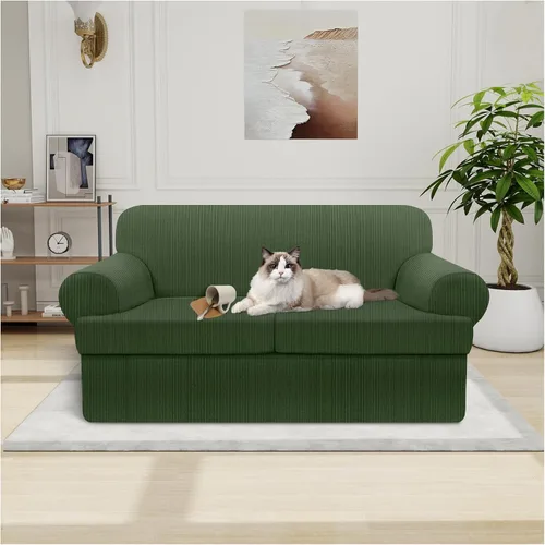 Vista 86 de Funda impermeable para silla con brazos, juego de 2 piezas, funda a rayas para 1 sofá separado con cojín en T, fundas de sillón de tela