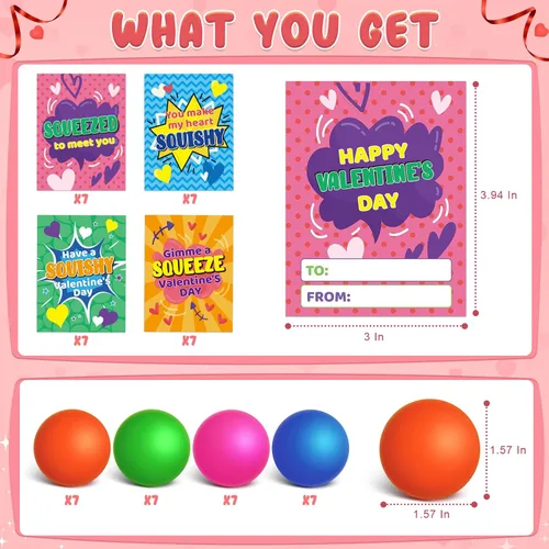 Vista 2 de 28 tarjetas de regalo del día de San Valentín con bola pequeña para intercambio escolar de niños, Bulk Valentines' Cards for Classroom Exchange
