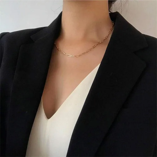 Vista 5 de Turandoss - Collar y gargantilla refinada en niveles en forma de Y, hecho a mano, chapado en oro de 14 quilates, dije en barra y disco, ajustable
