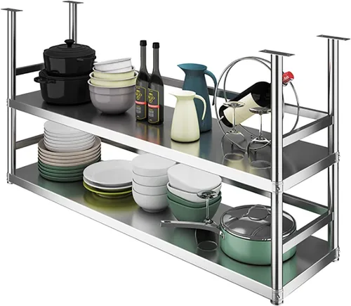 Vista 3 de Shelves Whftd Ceiling Storage Shelf, 304 Stainless Steel Ceiling Mount Shelf, Hanging Floating Shelves, Restaurant Bar Display Stand/Decorative