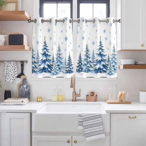 Vista 84 de Libaoge Cortinas de Navidad para cocina, dormitorio, juego de 2 paneles, diseño de muñeco de nieve de Navidad, cortinas de invierno con copos