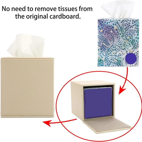 Vista 7 de Sumnacon Funda de Caja de Paños Cuadrada Elegante Caja de Paños con Base Magnética de PU, Funda de Paños de Cuero en Cubo para Sala de Estar, Baño