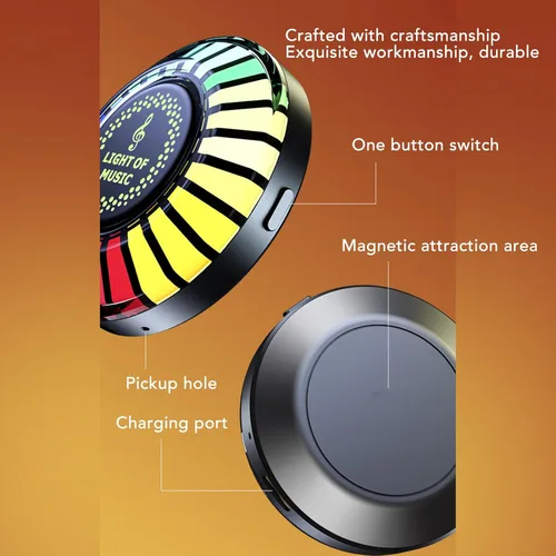 Vista 5 de Luz de ritmo de control de sonido magnético RGB colorido, luz de control de sonido recargable RGB con aplicación móvil, control de sonido ritmo