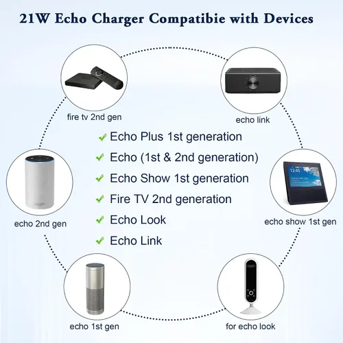 Vista 2 de Dapter de fuente de alimentación de 21 W para Amazon Alexa Echo de 1ª y 2ª generación, Echo Show 1ª generación, Echo Show 5 (3ª generación), Echo