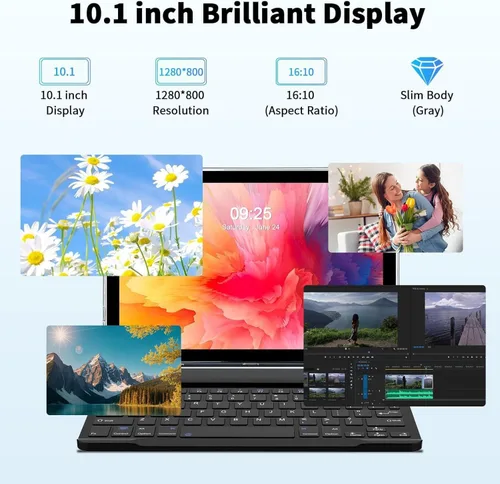 Vista 6 de Tablet Android 15, tabletas 2 en 1 de 10 pulgadas con funda para teclado y lápiz capacitivo, procesador Octa-Core de 128 GB, Wi-Fi 6 5G, pantalla HD