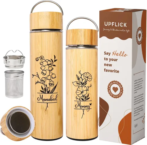 Vista 10 de Botella de agua de bambú aislada para hombres, regalo de cumpleaños, juego de té de viaje para mujeres con difusor para hojas de té sueltas, regalo