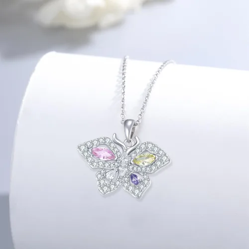 Vista 6 de PCTJYFU Collar de mariposa de plata de ley 925 con circonita cúbica y colgante de mariposa para mujer, joyería de mariposa, regalos para niñas