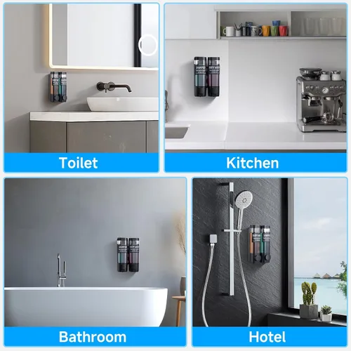 Vista 6 de Dispensador de champú y acondicionador, dispensador de ducha GlintGath de 2 cámaras sin taladro, dispensador de champú para ducha montado