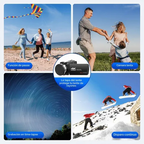 Vista 6 de Videocámara Camcorder 4K 42MP, pantalla de 3.0" con rotación de 270°, cámara de vlogging para YouTube, videocámaras con zoom digital de 18X, 2