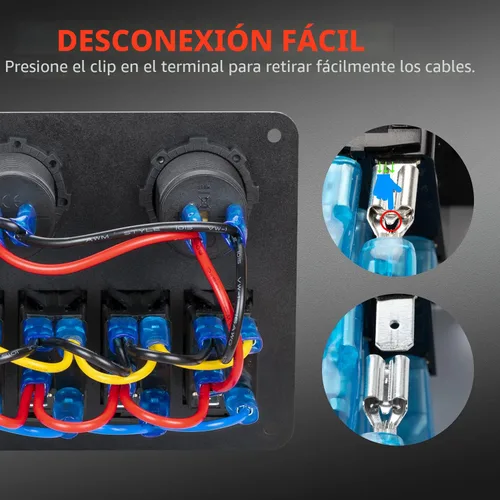Vista 5 de DaierTek Panel de interruptores basculantes marinos de 6 bandas, impermeable, 12 voltios, panel de interruptor de palanca de barco de 12 V con luz