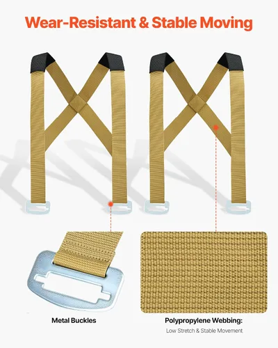 Vista 5 de VEVOR - Correas de mudanza, sistema de elevación para 2 personas con 2 correas de arnés, 2 de carga y 1 manual, correas ajustables para elevar