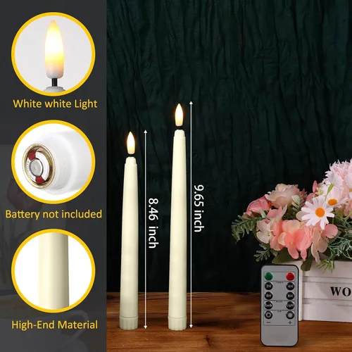 Vista 2 de Tuanse Paquete de 20 velas cónicas parpadeantes sin llama a granel con control remoto y temporizador, candelabros LED de Adviento a pilas para Beige