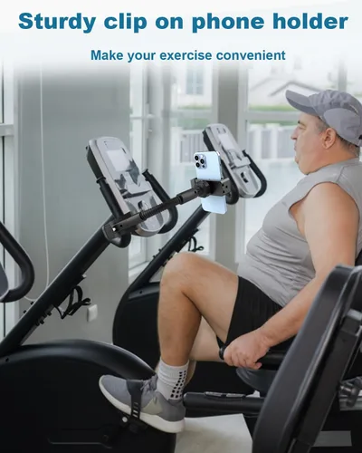 Vista 8 de Soporte de teléfono para bicicleta estática reclinada, se adapta a teléfonos inteligentes de 4 a 7 pulgadas Durable aluminum arm with a secure