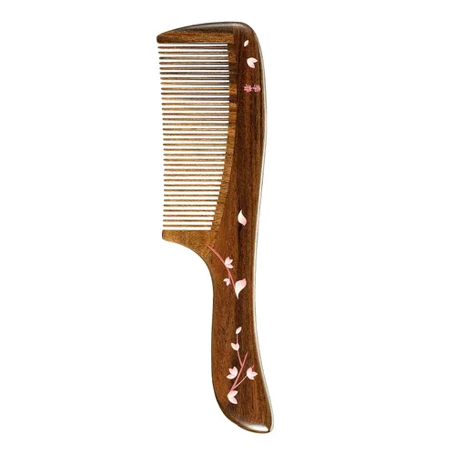 Vista 14 de TAN MUJIANG Peine para el cabello de madera natural antiestático (mariposa y loto)