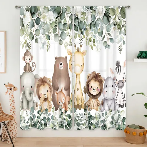 Vista 13 de MESHELLY Cortinas de animales de safari para guardería, 29 pulgadas de ancho x 63 pulgadas de alto, bolsillo para cortinero, bebé, niños, bosque