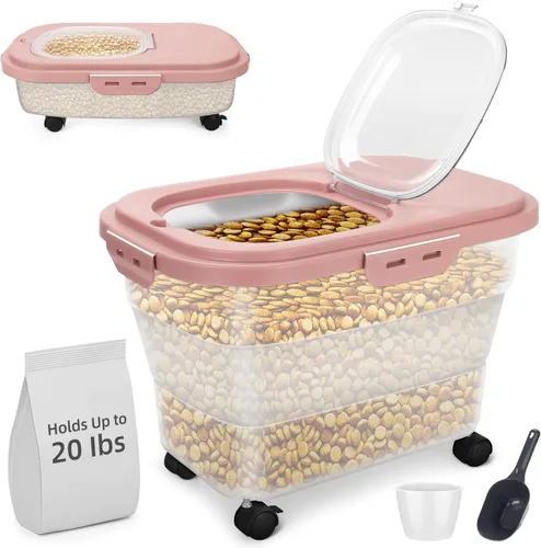 Vista 9 de Contenedor de comida para perros, contenedor plegable de almacenamiento de alimentos para mascotas de 17 a 20 libras con ruedas giratorias y tapa