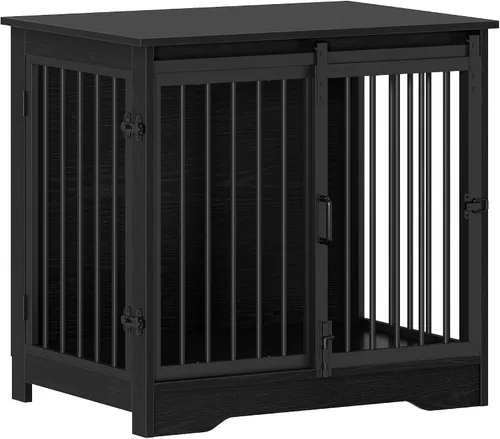 Vista 9 de Hzuaneri Mueble de jaula para perros de 27.2 pulgadas con puerta de granero, perrera resistente para interiores con 2 puertas, mesa auxiliar jaula