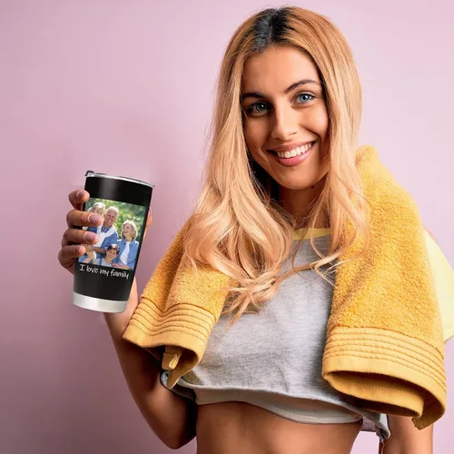Vista 8 de Vaso personalizado con imágenes y nombre de texto, vaso de acero inoxidable personalizado con tapa, regalos personalizados para mujeres, hombres