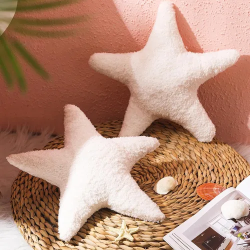 Vista 5 de Yuntau 2 almohadas con forma de estrella de mar de 11.8 pulgadas, cojines de felpa abrazables, decoración de habitación para cumpleaños, dormitorio