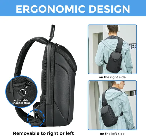 Vista 6 de Fenree.geer Mochila bandolera para hombre, impermeable, antirrobo, bolsa de hombro, mochila pequeña para mujer, ligera, de una correa, mochila