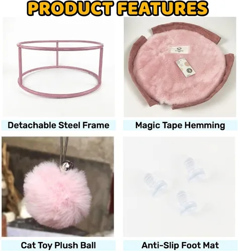 Vista 4 de Hamaca para gatos de fácil montaje, perca elevada para gatos, cama desmontable para perros pequeños con alfombrilla extraíble lavable para mascotas