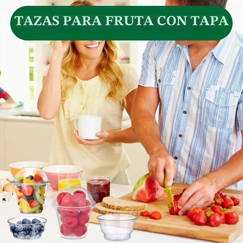 Vista 4 de Juego de 50 vasos de plástico transparente de 7 onzas con tapas de cúpula (sin agujero), tazas de postre Clear Plastic Dessert Cups, Ice Cream