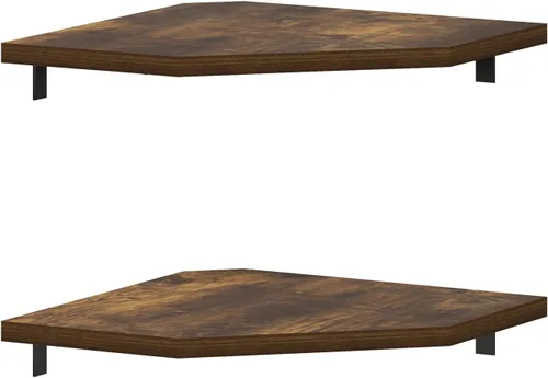 Vista 6 de Furinno Rossi - Estantes flotantes hexagonales para pared, juego de 2 estantes geométricos de esquina, estantes montados en la pared para baño, Pino