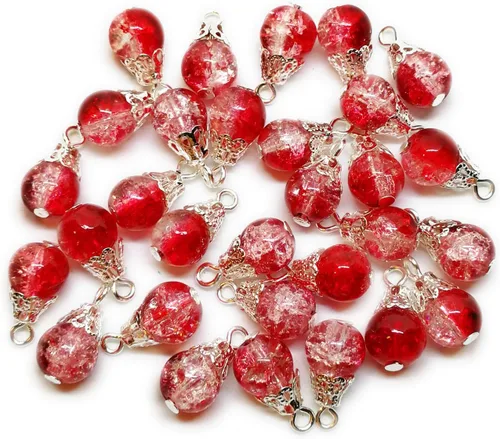 Vista 6 de 30pcs Handcrafted Crackle Glass Beads Drops w/Silver Wire & Bead Cap ~Jewelry Making~ (Army Green)