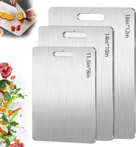 Vista 8 de Tablas de cortar para cocina, tablas de cortar de titanio 2026, tabla de cortar de metal antiadherente de doble cara para cortar carne, verduras
