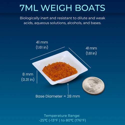Vista 5 de Weigh Boats - Bandejas de plástico desechables pequeñas (0.2 fl oz, paquete de 125) para báscula, bandeja cuadrada antiestática, plato